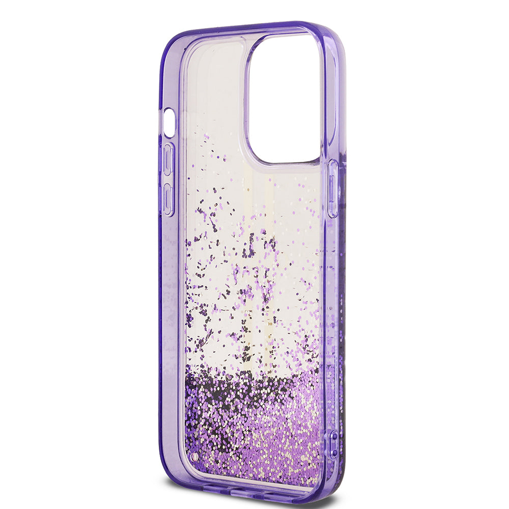 iPhone 14 Pro Max Kılıf Guess Orijinal Lisanslı Transparan Sıvılı Simli Altın Çizgili Kılıf