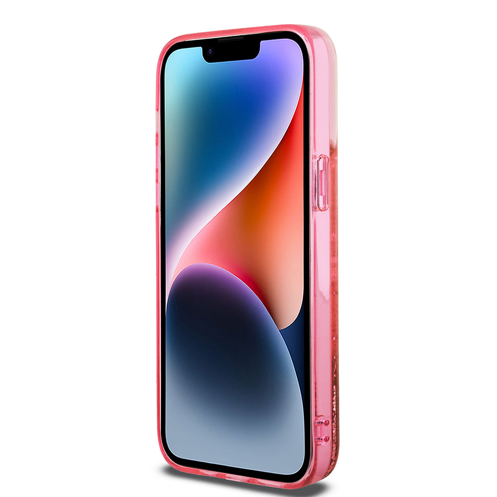 iPhone 14 Pro Max Kılıf Guess Orijinal Lisanslı Transparan Sıvılı Simli Altın Çizgili Kılıf