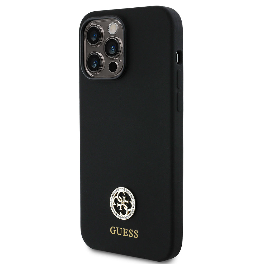 iPhone 14 Pro Max Kılıf Guess Orijinal Lisanslı Yazı ve Taşlı 4G Logolu Silikon Kılıf