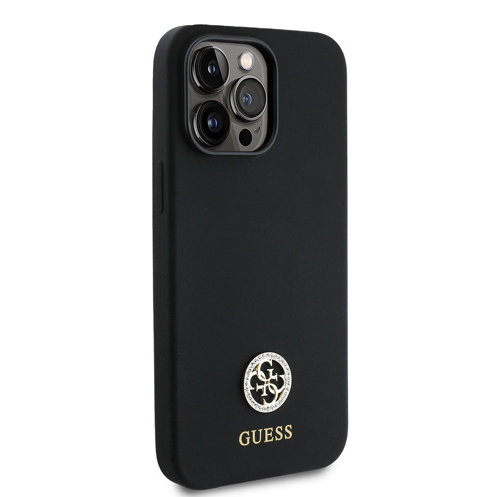 iPhone 14 Pro Max Kılıf Guess Orijinal Lisanslı Yazı ve Taşlı 4G Logolu Silikon Kılıf