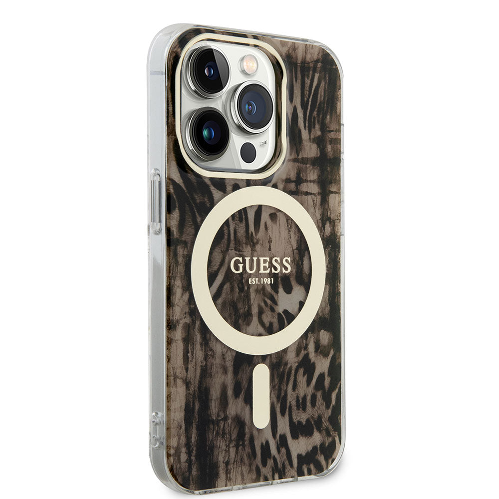 iPhone 14 Pro Max Kılıf GUESS M-safe Şarj Özellikli Leopar Desenli Kılıf