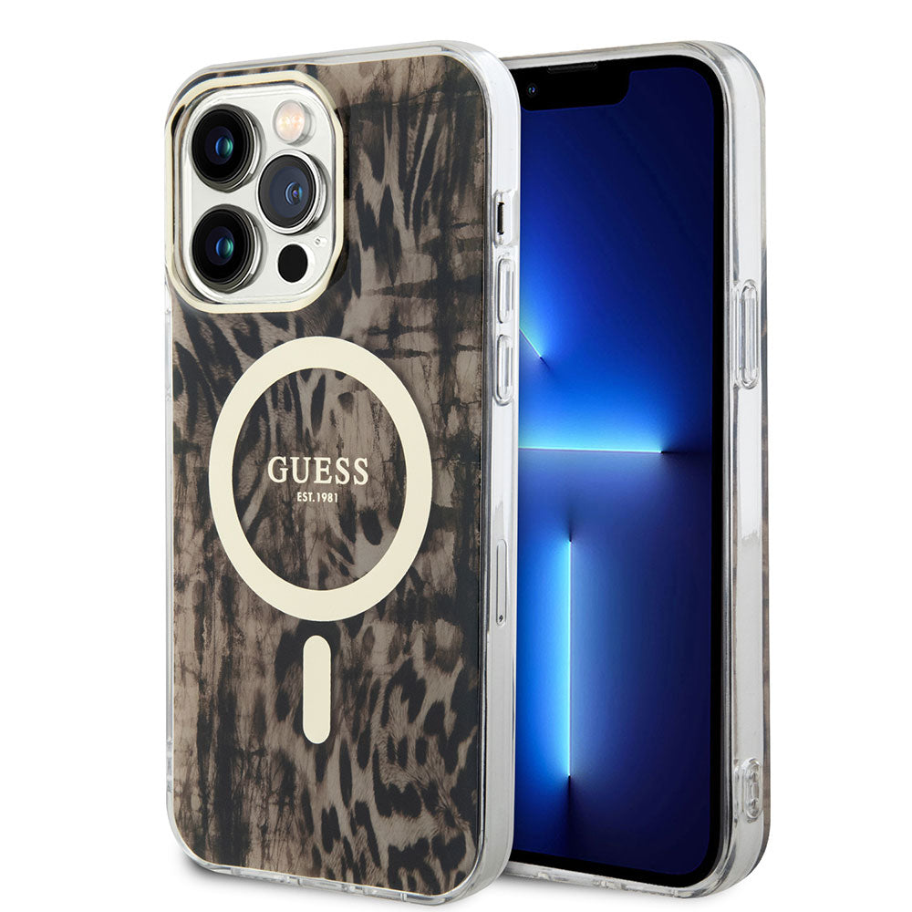 iPhone 14 Pro Max Kılıf GUESS M-safe Şarj Özellikli Leopar Desenli Kılıf