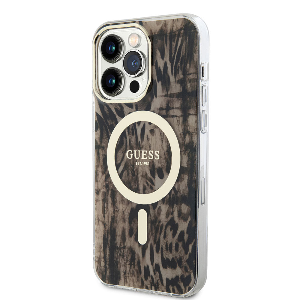 iPhone 14 Pro Max Kılıf GUESS M-safe Şarj Özellikli Leopar Desenli Kılıf