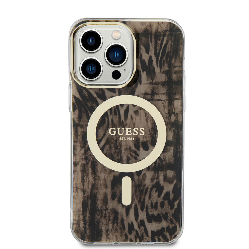 iPhone 14 Pro Max Kılıf GUESS M-safe Şarj Özellikli Leopar Desenli Kılıf