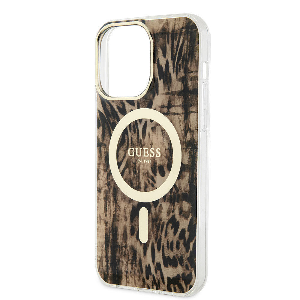 iPhone 14 Pro Max Kılıf GUESS M-safe Şarj Özellikli Leopar Desenli Kılıf