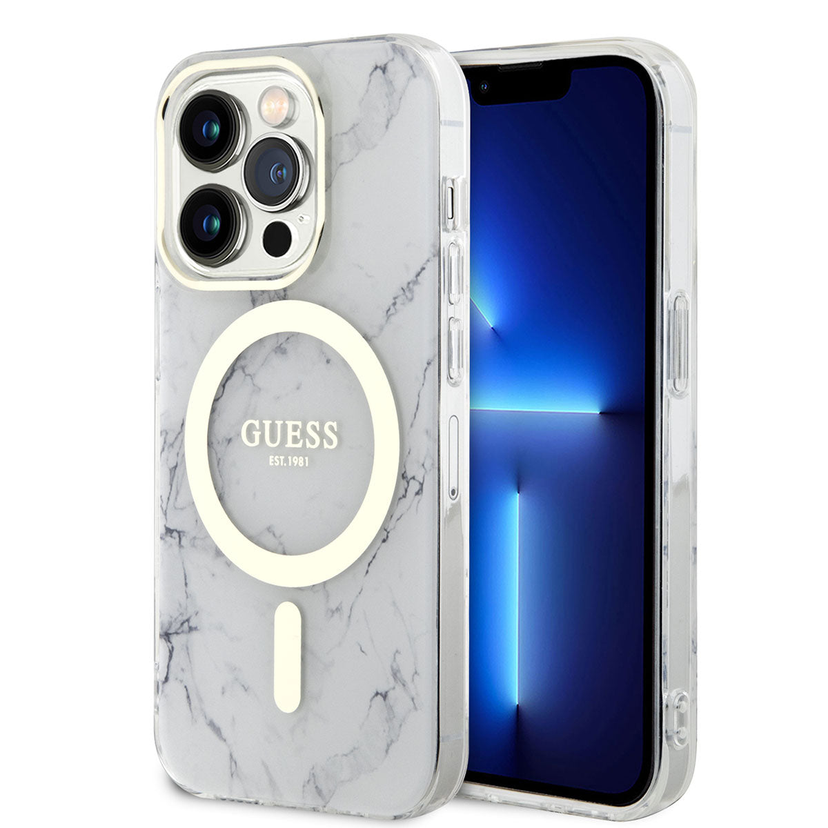 iPhone 14 Pro Max Kılıf GUESS M-safe Şarj Özellikli Mermer Desenli Kılıf