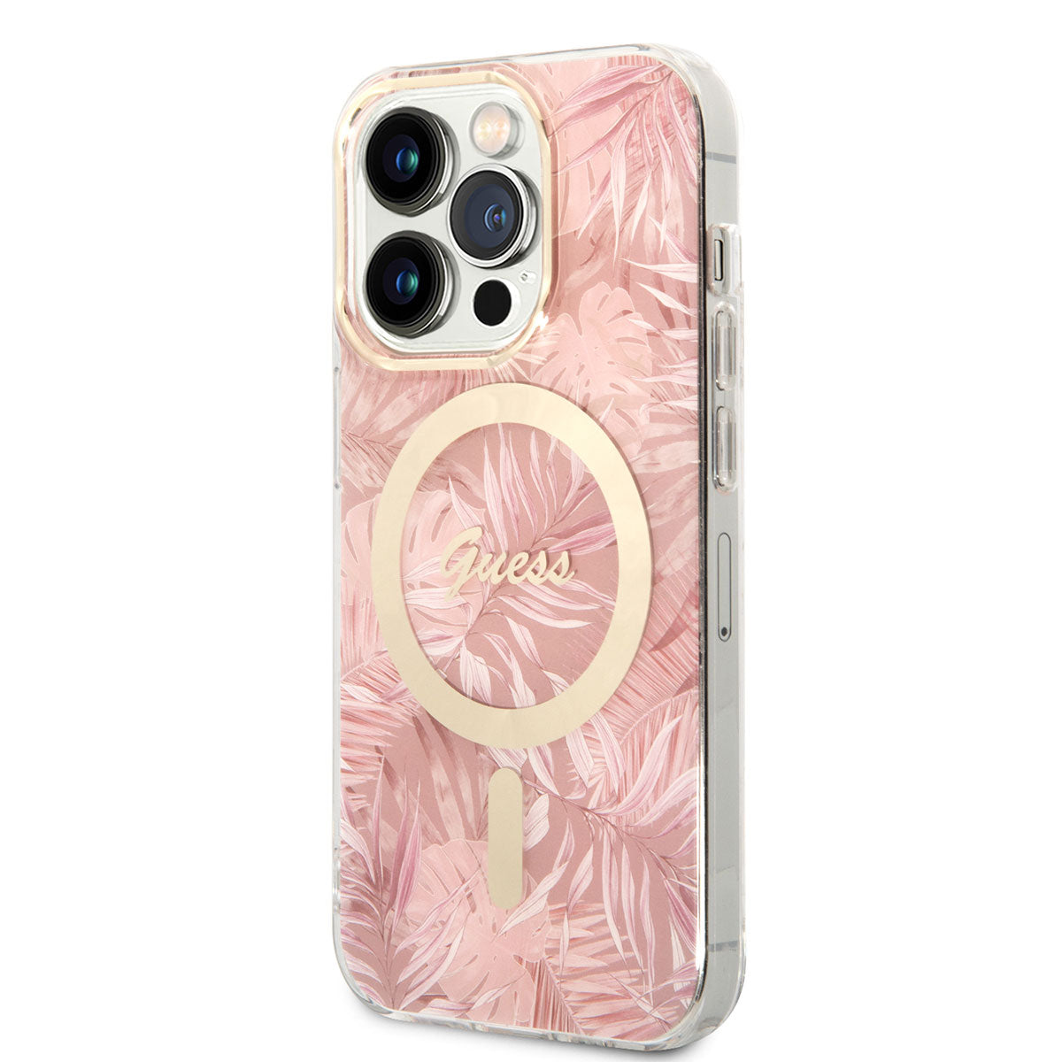 iPhone 14 Pro Max Kılıf GUESS M-safe Şarj Özellikli Yaprak Desenli M-safe Şarj Kablolu Kılıf