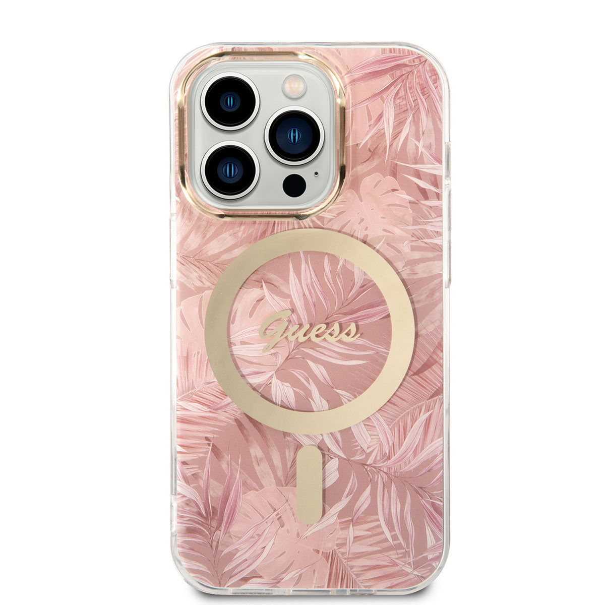iPhone 14 Pro Max Kılıf GUESS M-safe Şarj Özellikli Yaprak Desenli M-safe Şarj Kablolu Kılıf