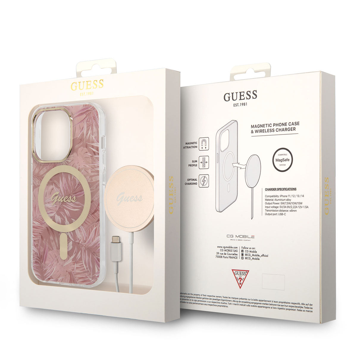 iPhone 14 Pro Max Kılıf GUESS M-safe Şarj Özellikli Yaprak Desenli M-safe Şarj Kablolu Kılıf