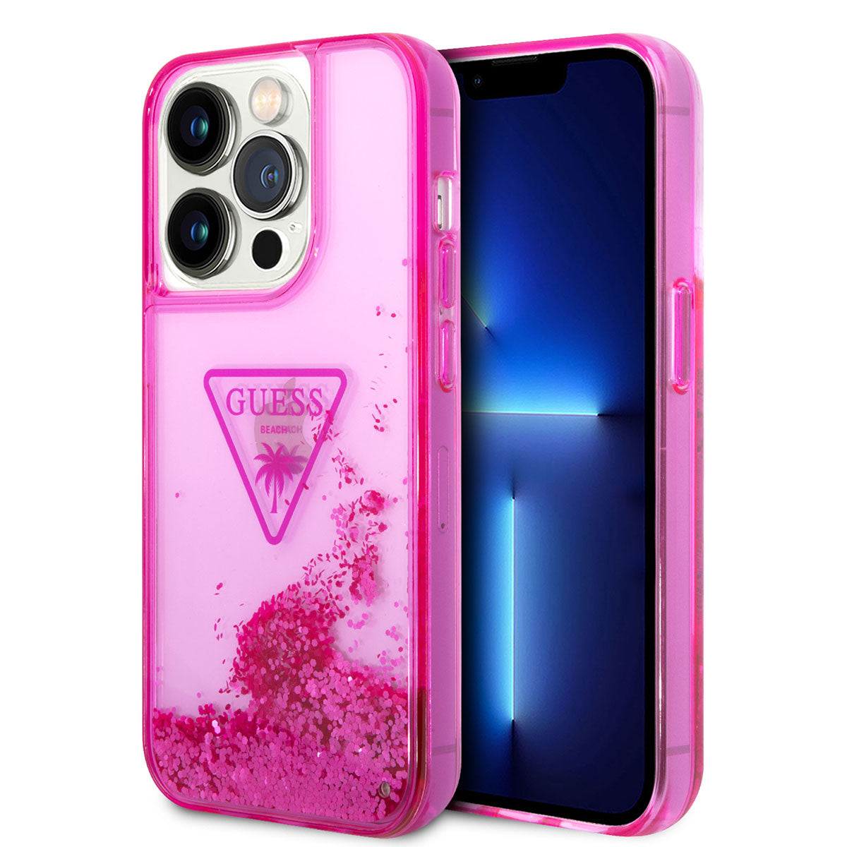 iPhone 14 Pro Max Kılıf GUESS Transparan Sıvılı Simli Dizayn Kılıf