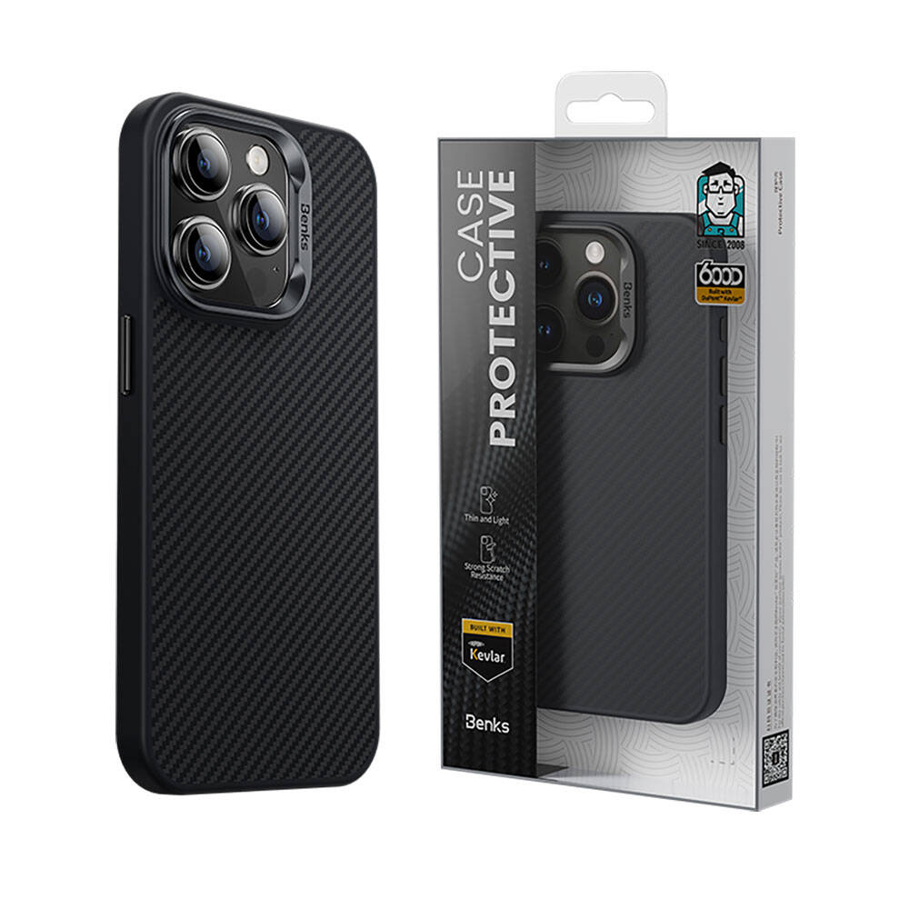 iPhone 14 Pro Max Kılıf Karbon Fiber M-safe Şarj Özellikli Benks Hybrid ArmorPro 600D Kevlar Kılıf