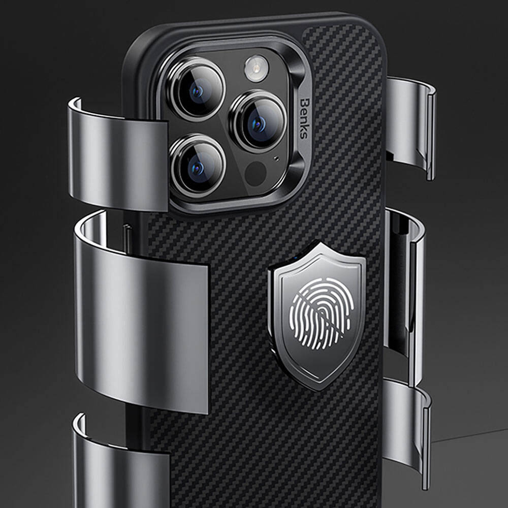 iPhone 14 Pro Max Kılıf Karbon Fiber M-safe Şarj Özellikli Benks Hybrid ArmorPro 600D Kevlar Kılıf