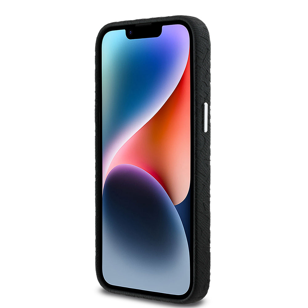 iPhone 14 Pro Max Kılıf Karl Lagerfeld Orijinal Lisanslı PU Deri Damgalı Metal Yazı Logolu Kılıf