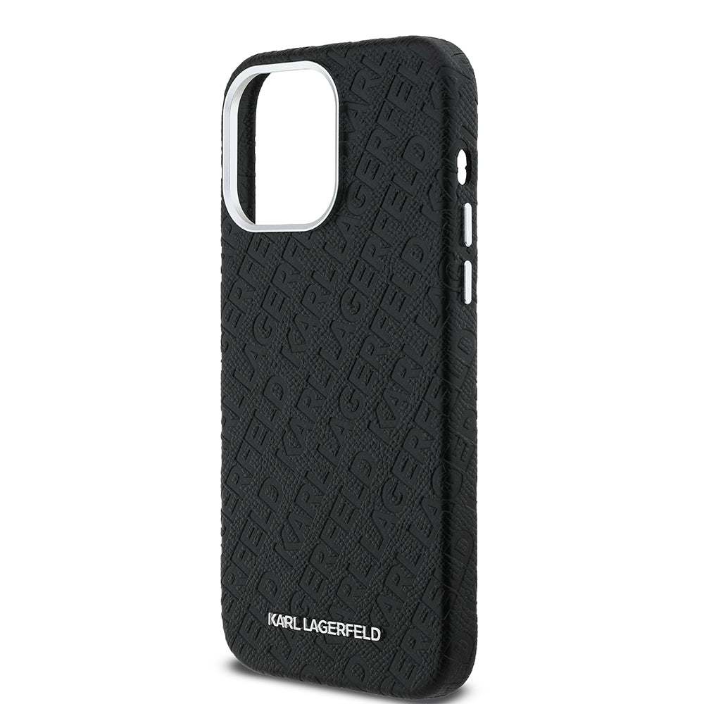 iPhone 14 Pro Max Kılıf Karl Lagerfeld Orijinal Lisanslı PU Deri Damgalı Metal Yazı Logolu Kılıf