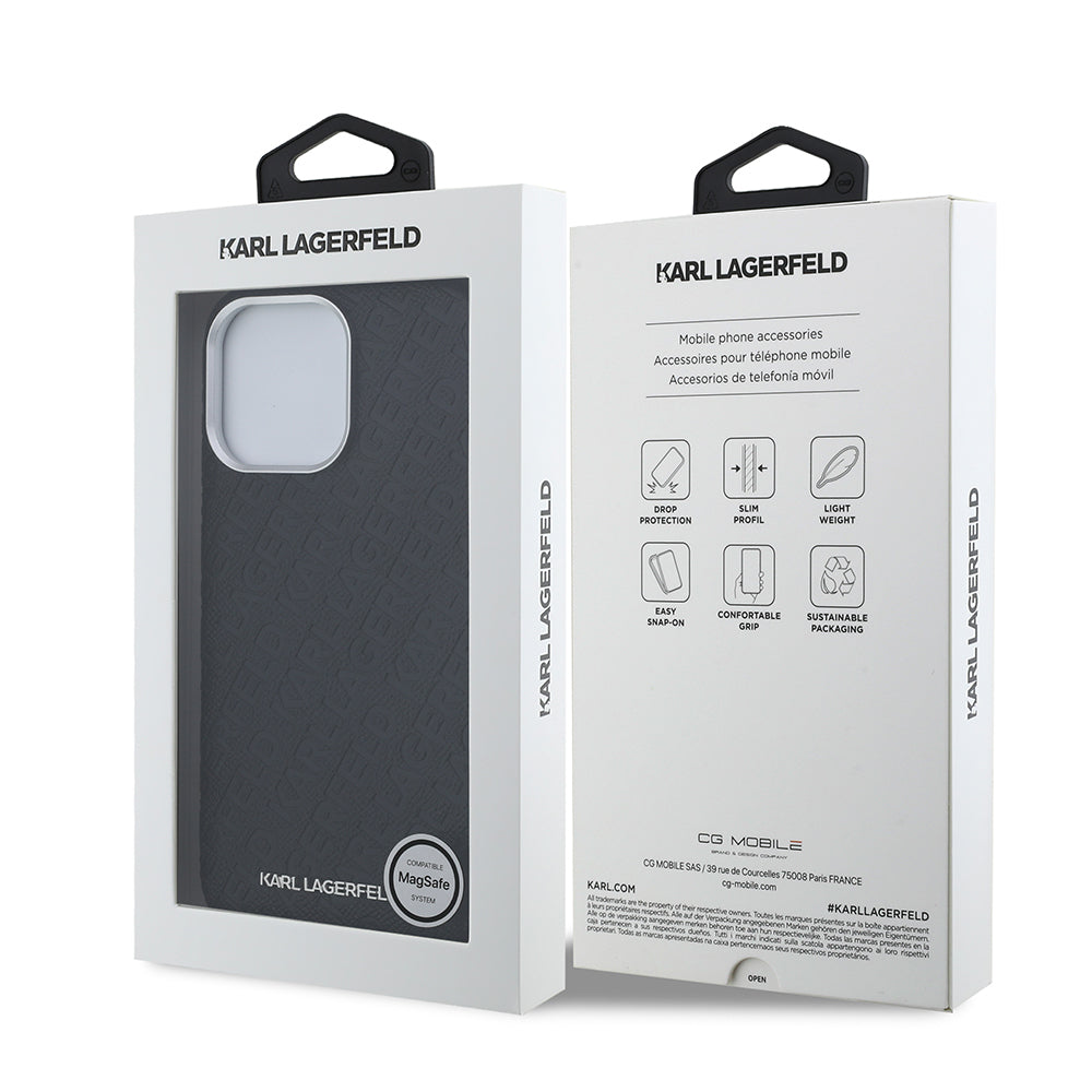 iPhone 14 Pro Max Kılıf Karl Lagerfeld Orijinal Lisanslı PU Deri Damgalı Metal Yazı Logolu Kılıf