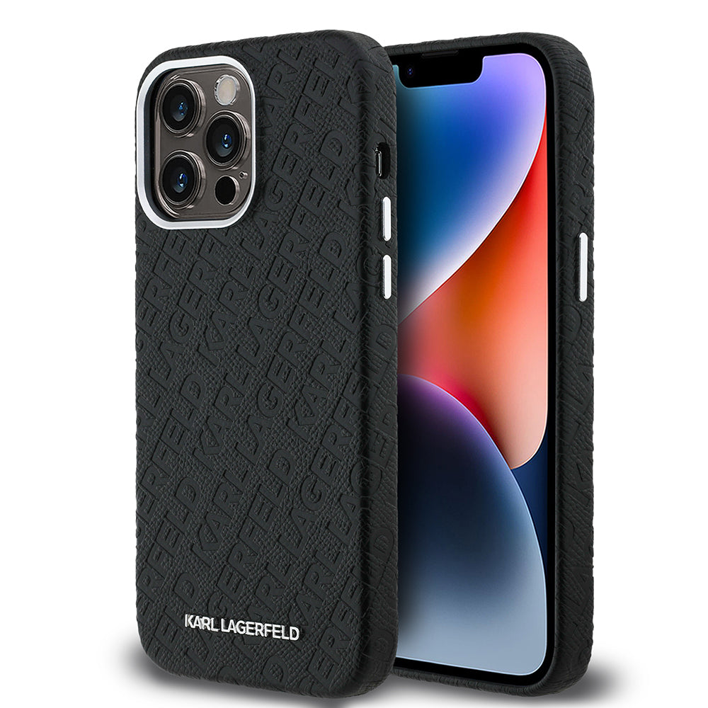 iPhone 14 Pro Max Kılıf Karl Lagerfeld Orijinal Lisanslı PU Deri Damgalı Metal Yazı Logolu Kılıf