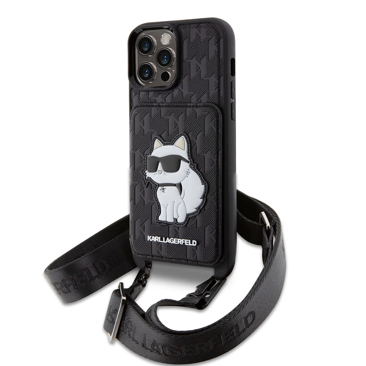 iPhone 14 Pro Max Kılıf Karl Lagerfeld Boyun Askılı Kartlıklı Choupette Dizayn Kılıf