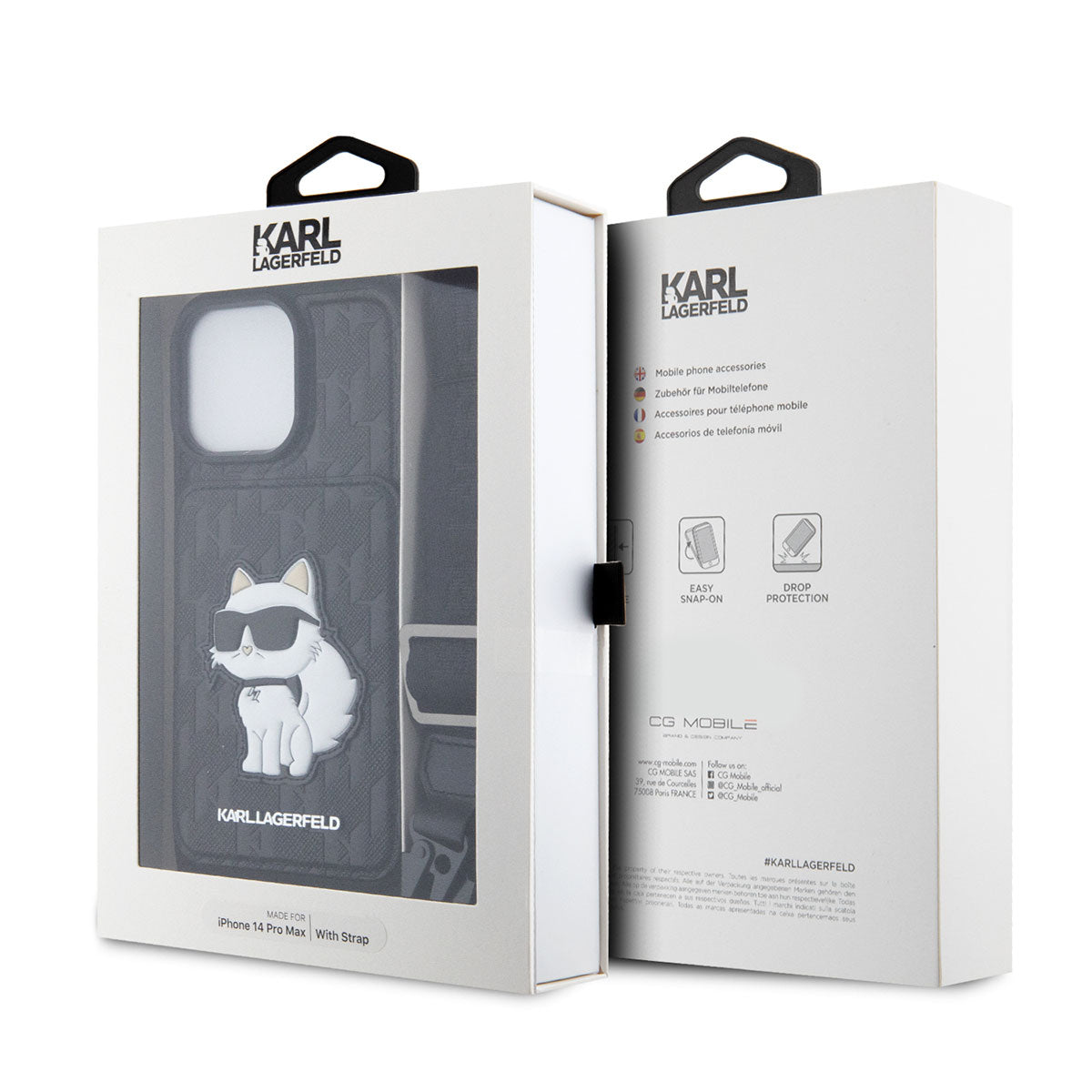 iPhone 14 Pro Max Kılıf Karl Lagerfeld Boyun Askılı Kartlıklı Choupette Dizayn Kılıf