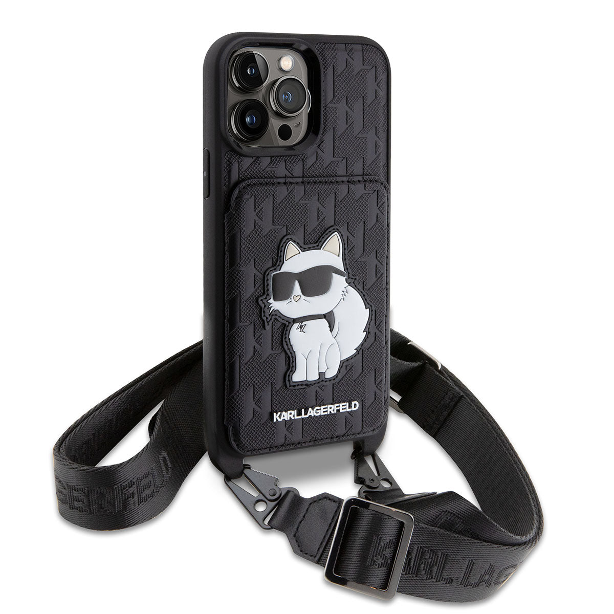 iPhone 14 Pro Max Kılıf Karl Lagerfeld Boyun Askılı Kartlıklı Choupette Dizayn Kılıf