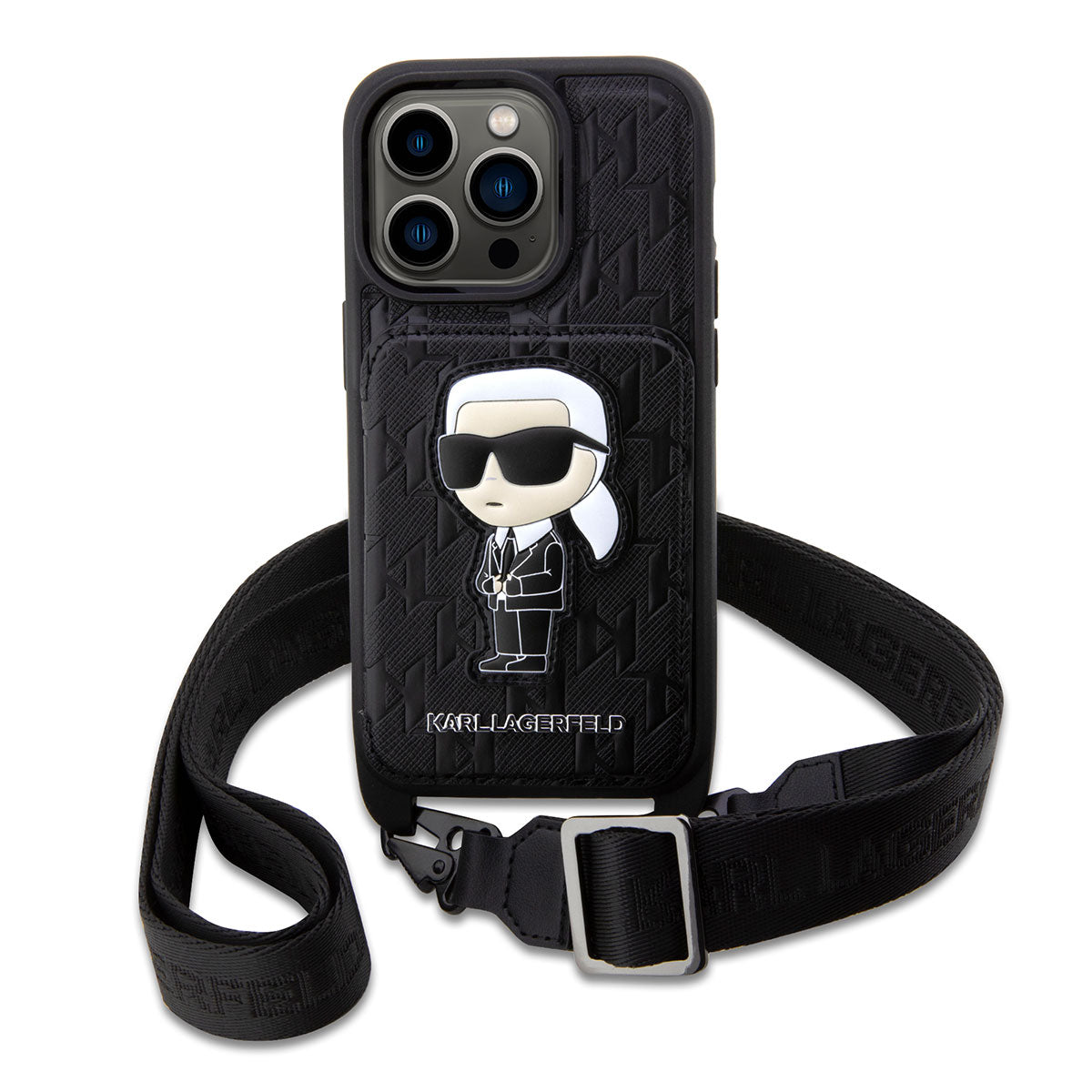 iPhone 14 Pro Max Kılıf Karl Lagerfeld Boyun Askılı Kartlıklı Karl Dizayn Kılıf