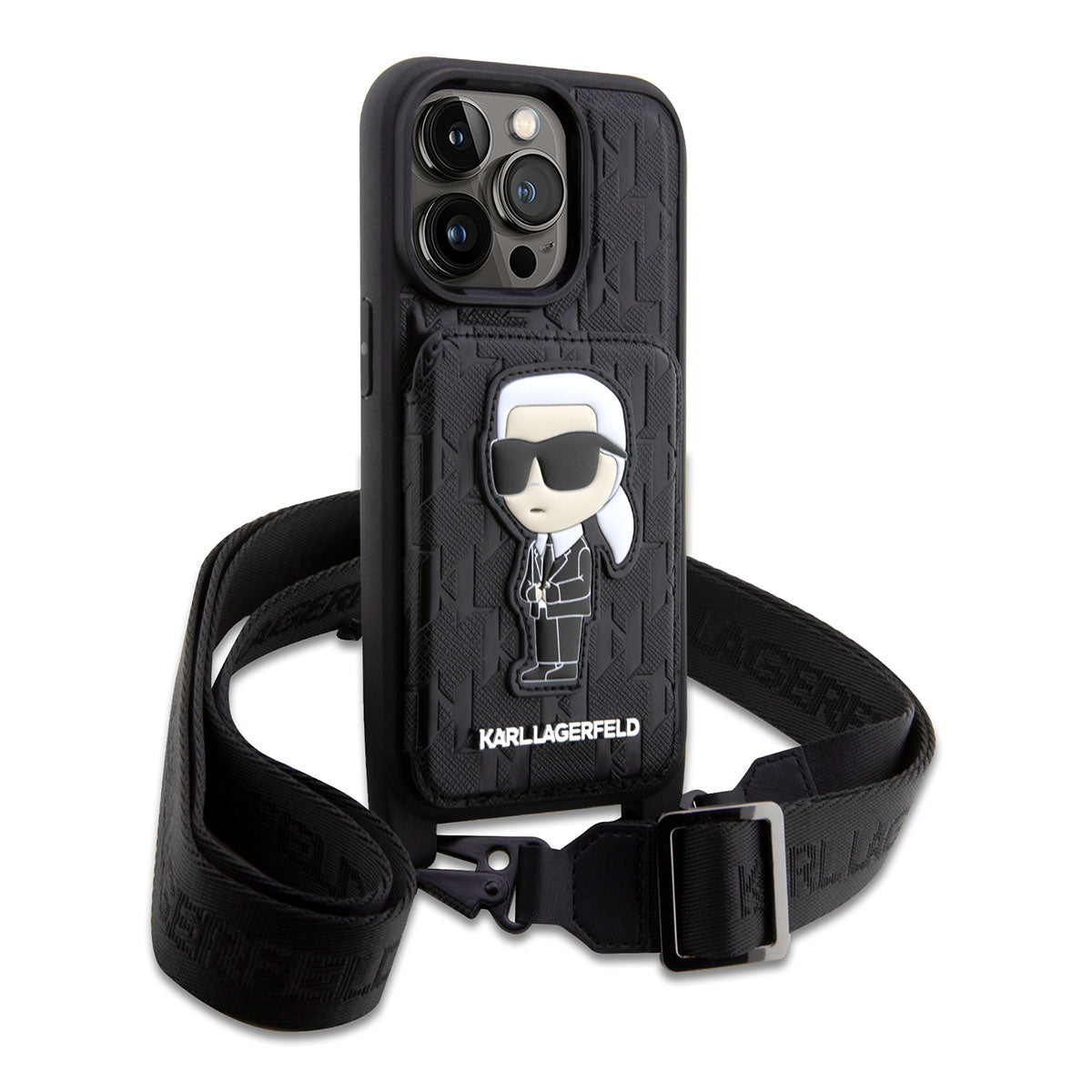 iPhone 14 Pro Max Kılıf Karl Lagerfeld Boyun Askılı Kartlıklı Karl Dizayn Kılıf