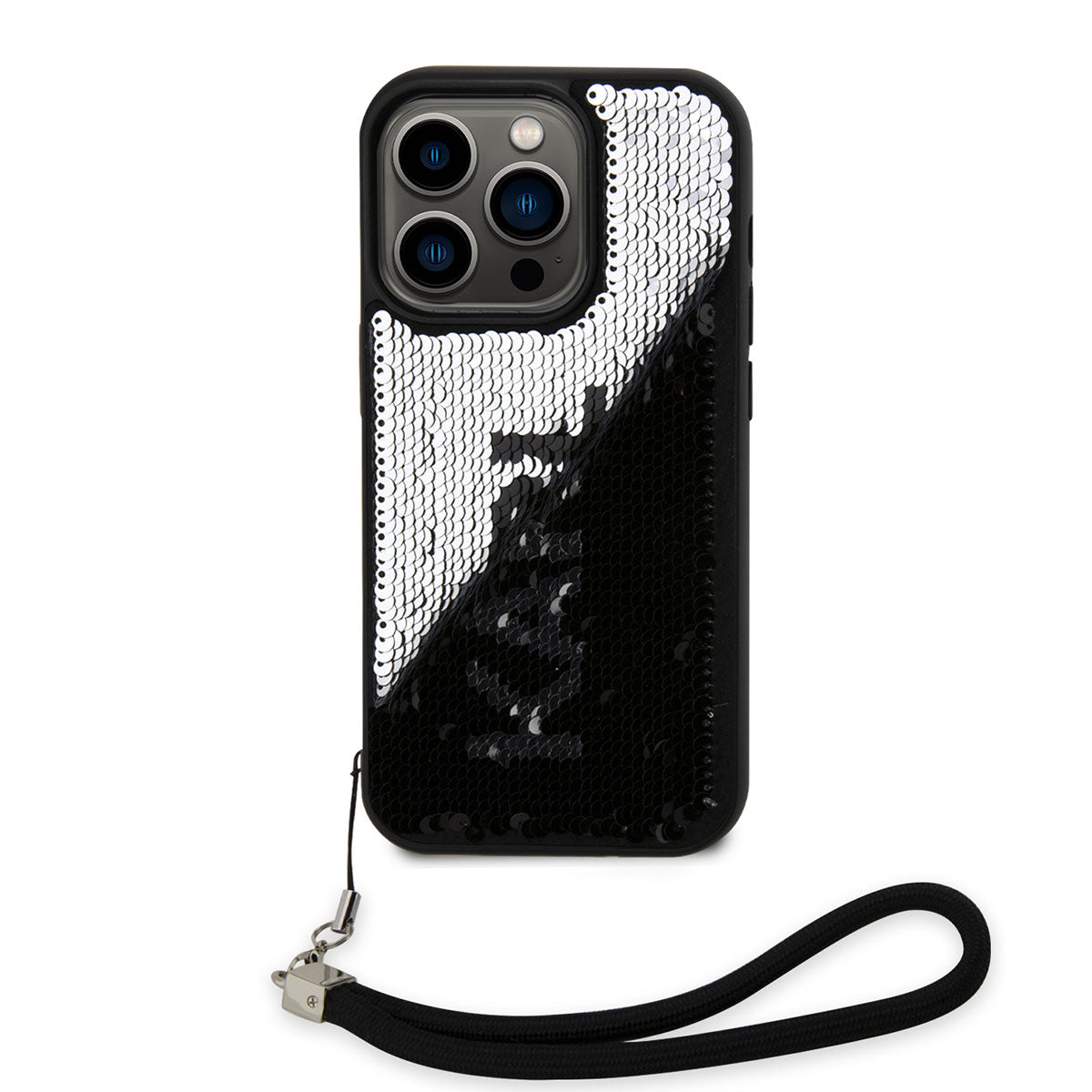 iPhone 14 Pro Max Kılıf Karl Lagerfeld El Askısı İpli Hareketli Pullu Dizayn Kılıf