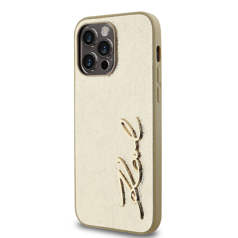 iPhone 14 Pro Max Kılıf Karl Lagerfeld orijinal Lisanslı 3D KL Yazılı Tüylü Arka Yüzey Saffiano Rhinestones Kılıf