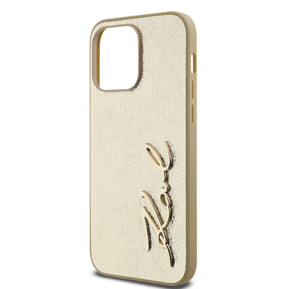 iPhone 14 Pro Max Kılıf Karl Lagerfeld orijinal Lisanslı 3D KL Yazılı Tüylü Arka Yüzey Saffiano Rhinestones Kılıf