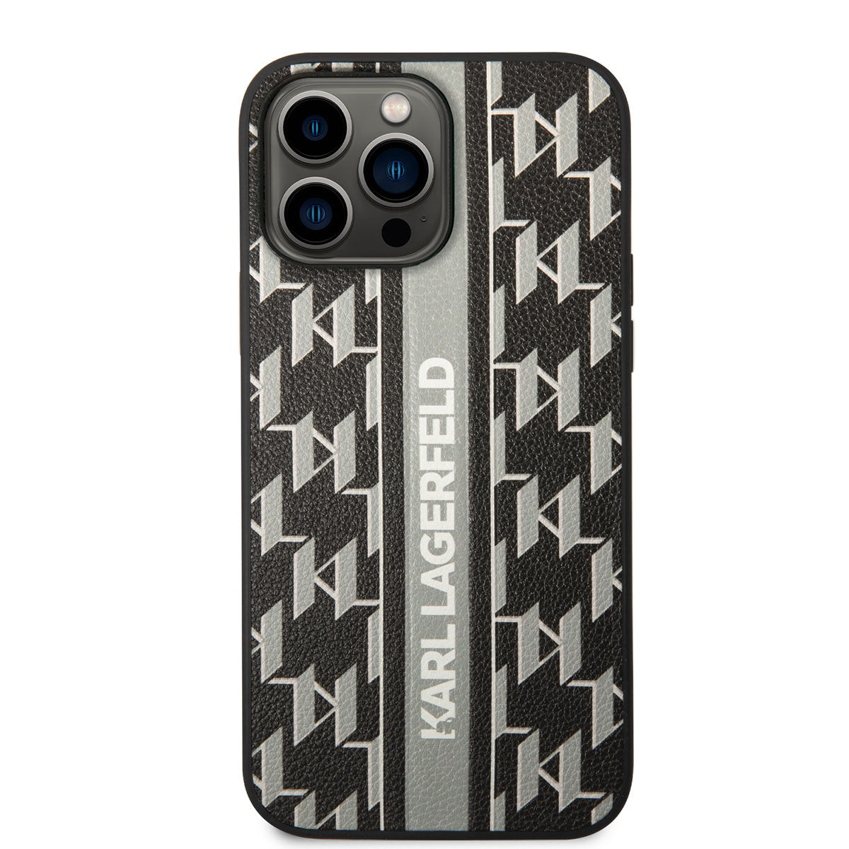 iPhone 14 Pro Max Kılıf Karl Lagerfeld PU Suni Deri Şerit Dizayn Kılıf