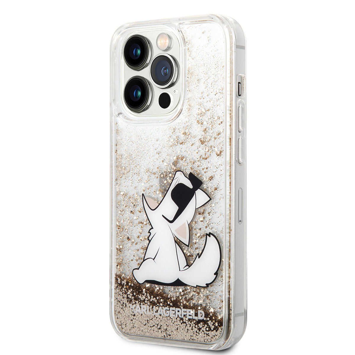 iPhone 14 Pro Max Kılıf Karl Lagerfeld Sıvılı Simli Choupette Dizayn Kılıf