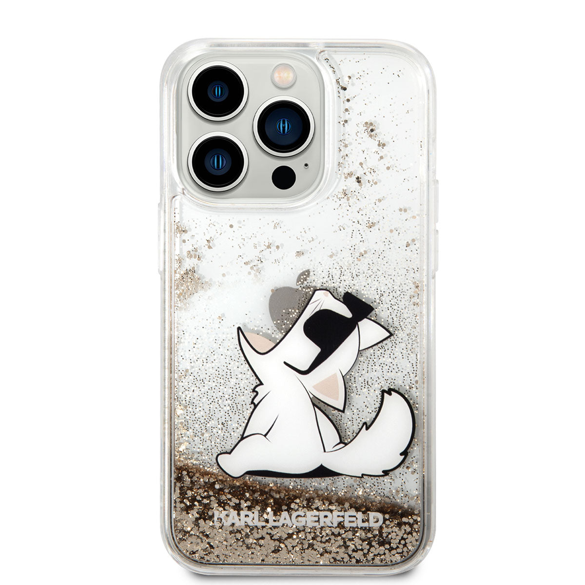 iPhone 14 Pro Max Kılıf Karl Lagerfeld Sıvılı Simli Choupette Dizayn Kılıf