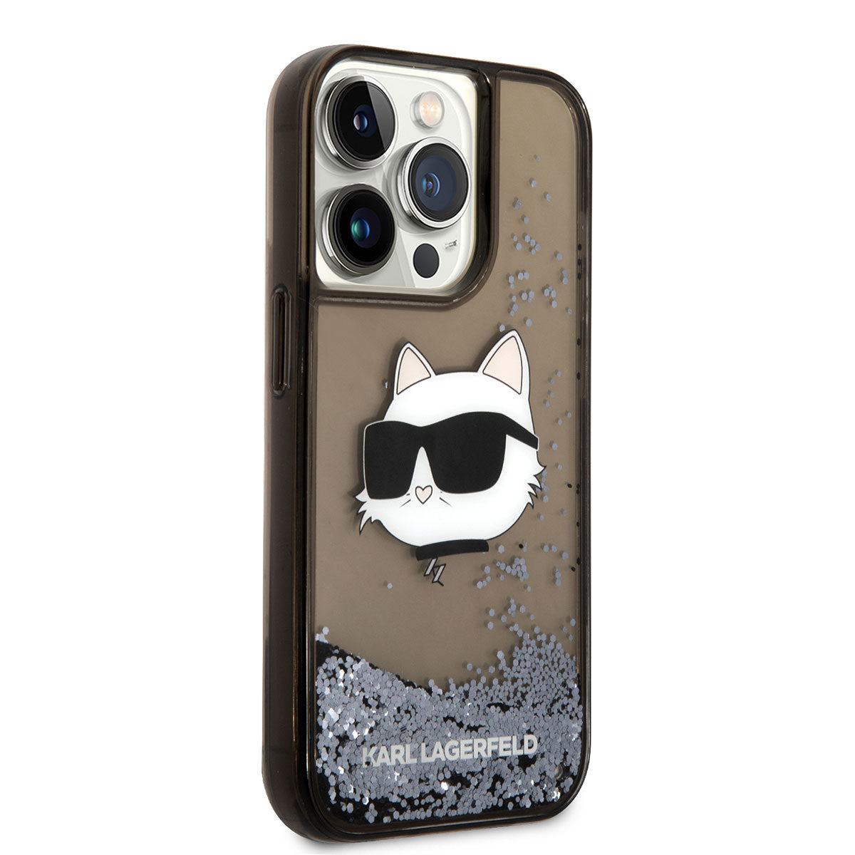 iPhone 14 Pro Max Kılıf Karl Lagerfeld Sıvılı Simli Choupette Head Dizayn Kılıf