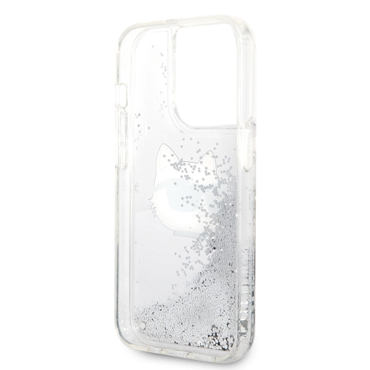 iPhone 14 Pro Max Kılıf Karl Lagerfeld Sıvılı Simli Choupette Head Dizayn Kılıf