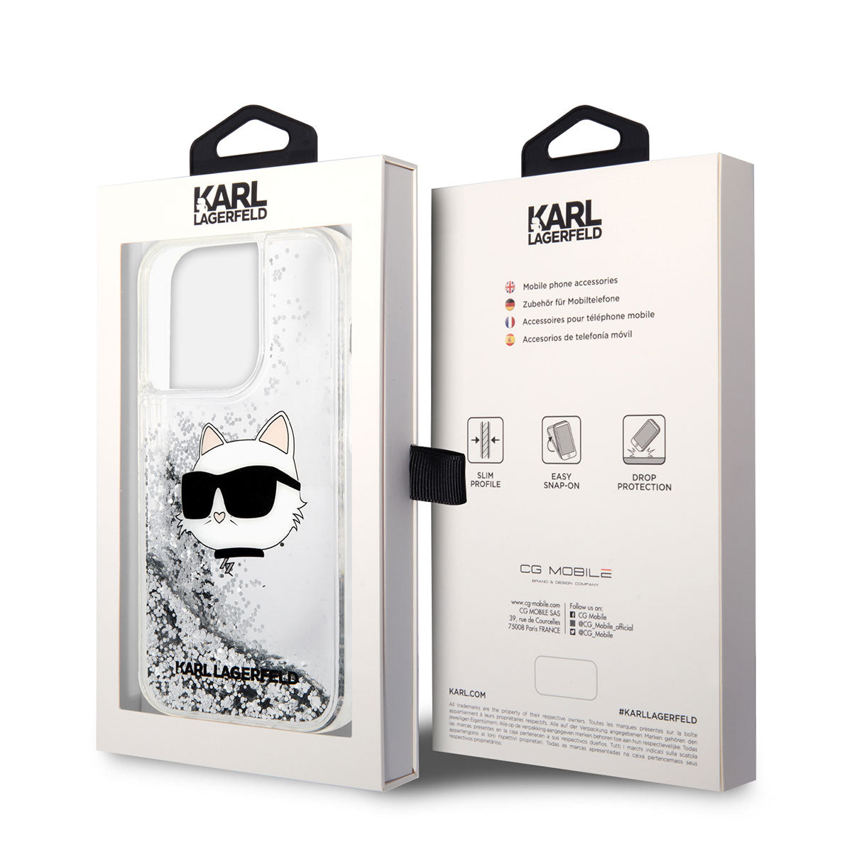 iPhone 14 Pro Max Kılıf Karl Lagerfeld Sıvılı Simli Choupette Head Dizayn Kılıf