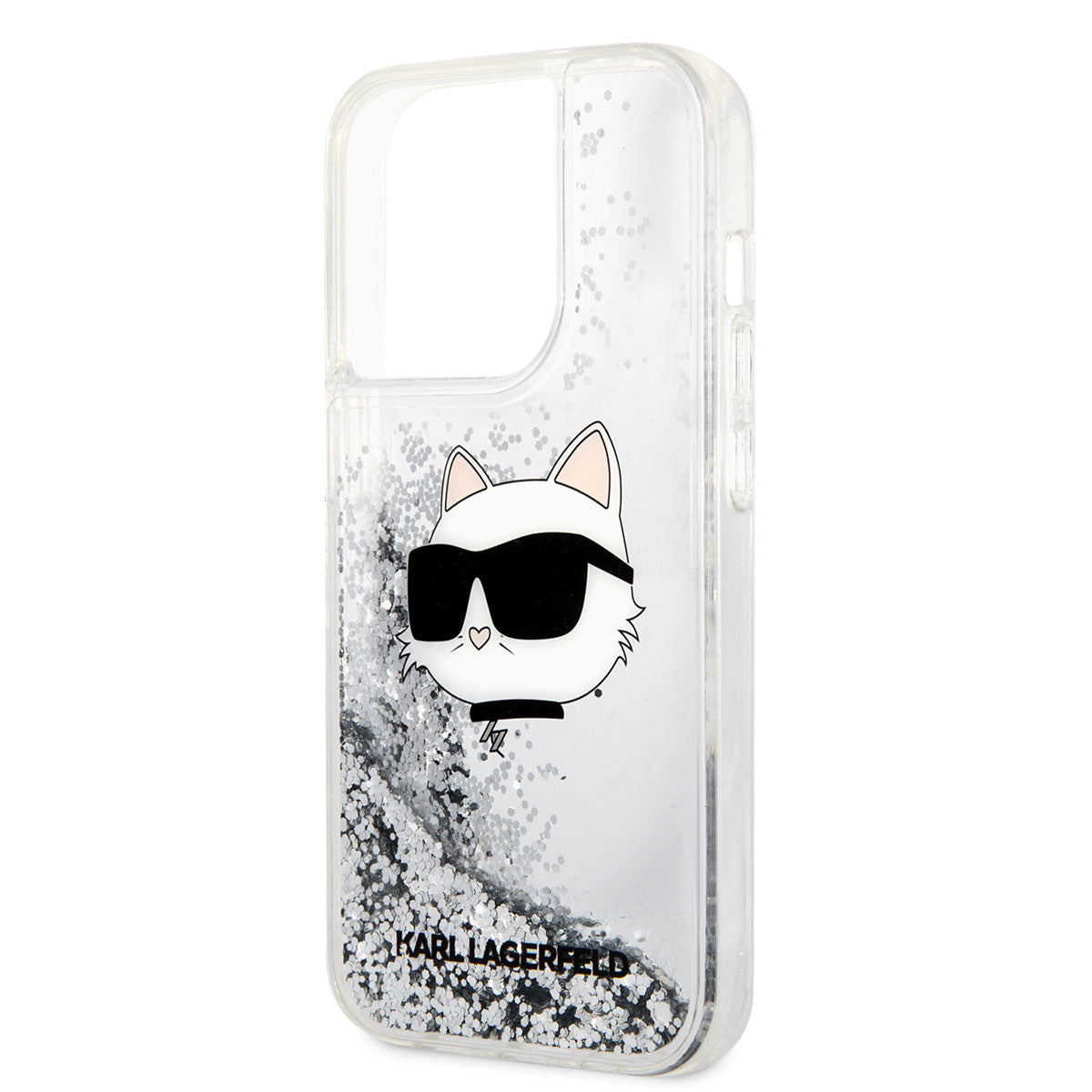 iPhone 14 Pro Max Kılıf Karl Lagerfeld Sıvılı Simli Choupette Head Dizayn Kılıf