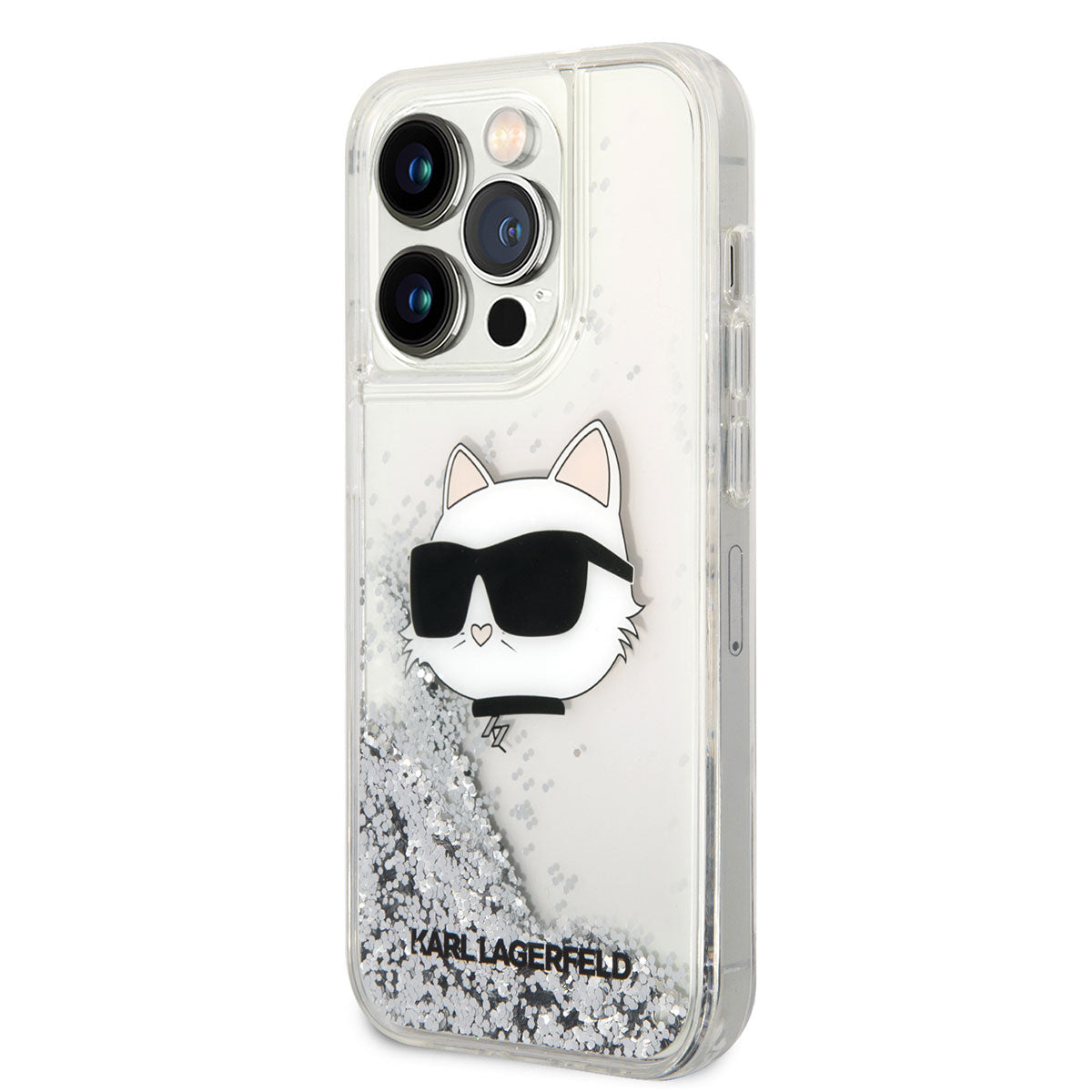 iPhone 14 Pro Max Kılıf Karl Lagerfeld Sıvılı Simli Choupette Head Dizayn Kılıf