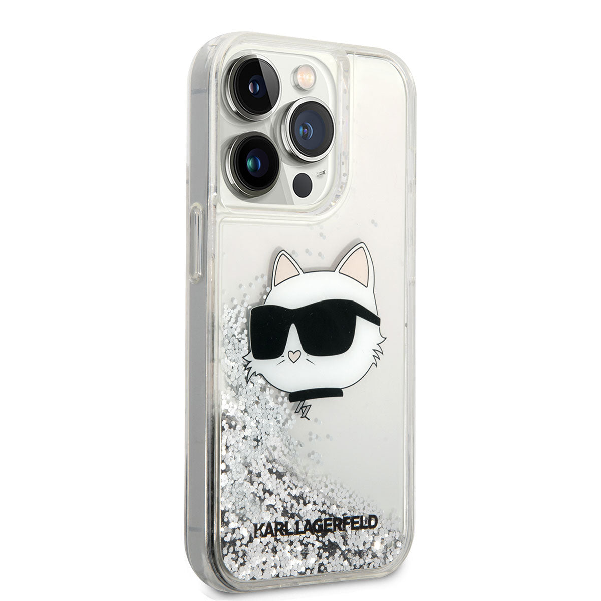 iPhone 14 Pro Max Kılıf Karl Lagerfeld Sıvılı Simli Choupette Head Dizayn Kılıf