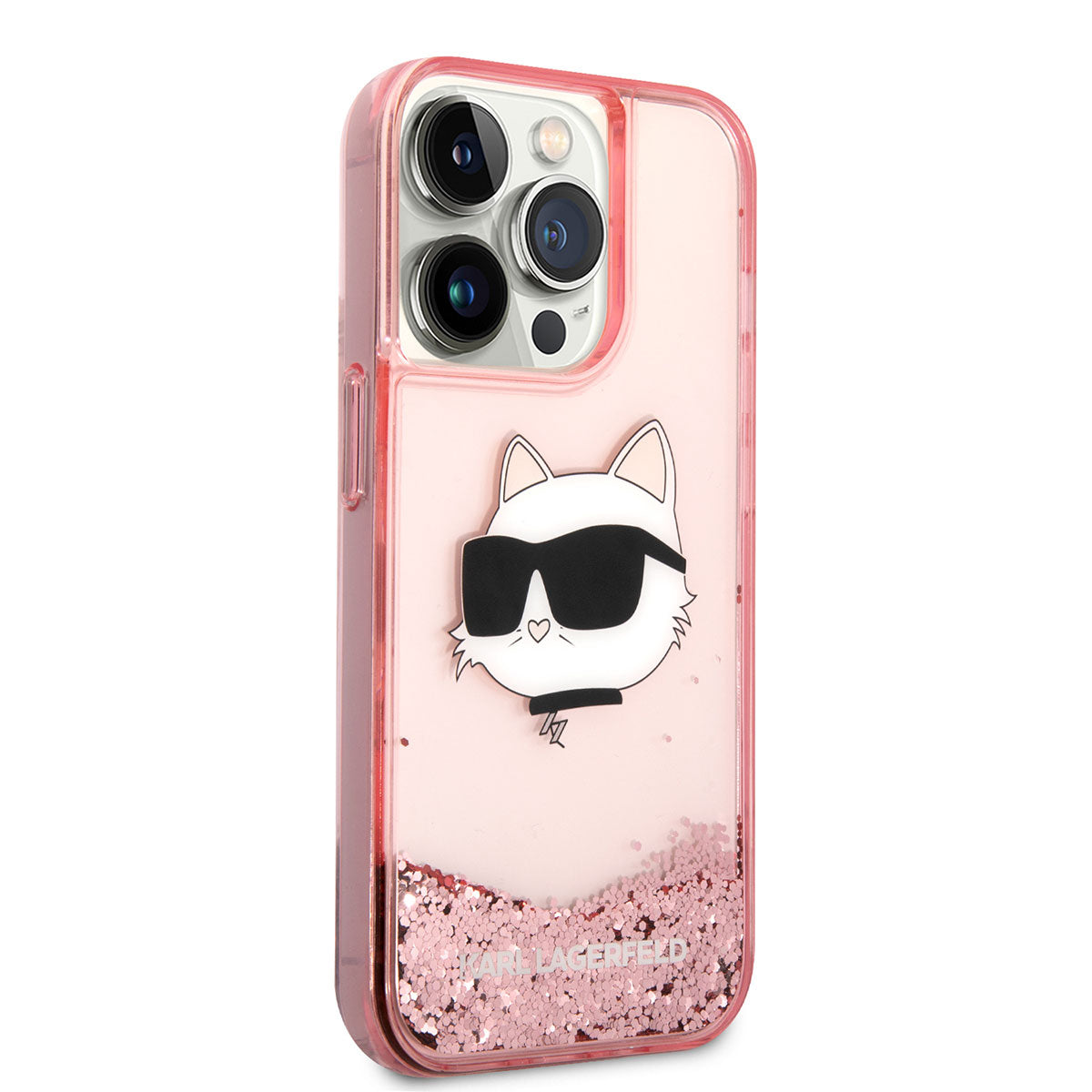iPhone 14 Pro Max Kılıf Karl Lagerfeld Sıvılı Simli Choupette Head Dizayn Kılıf