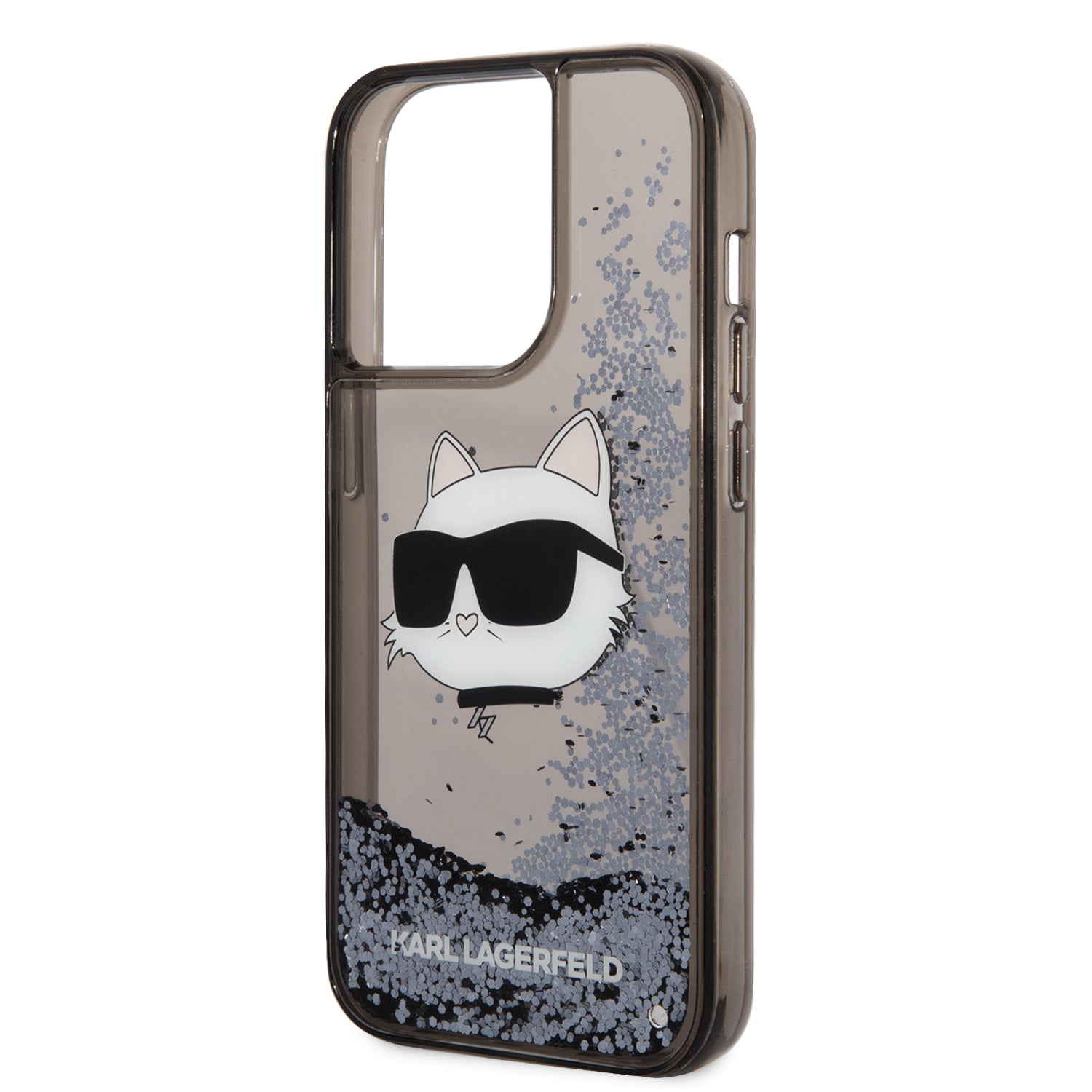 iPhone 14 Pro Max Kılıf Karl Lagerfeld Sıvılı Simli Choupette Head Dizayn Kılıf