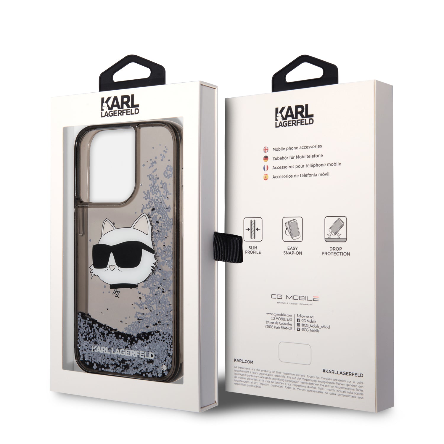 iPhone 14 Pro Max Kılıf Karl Lagerfeld Sıvılı Simli Choupette Head Dizayn Kılıf