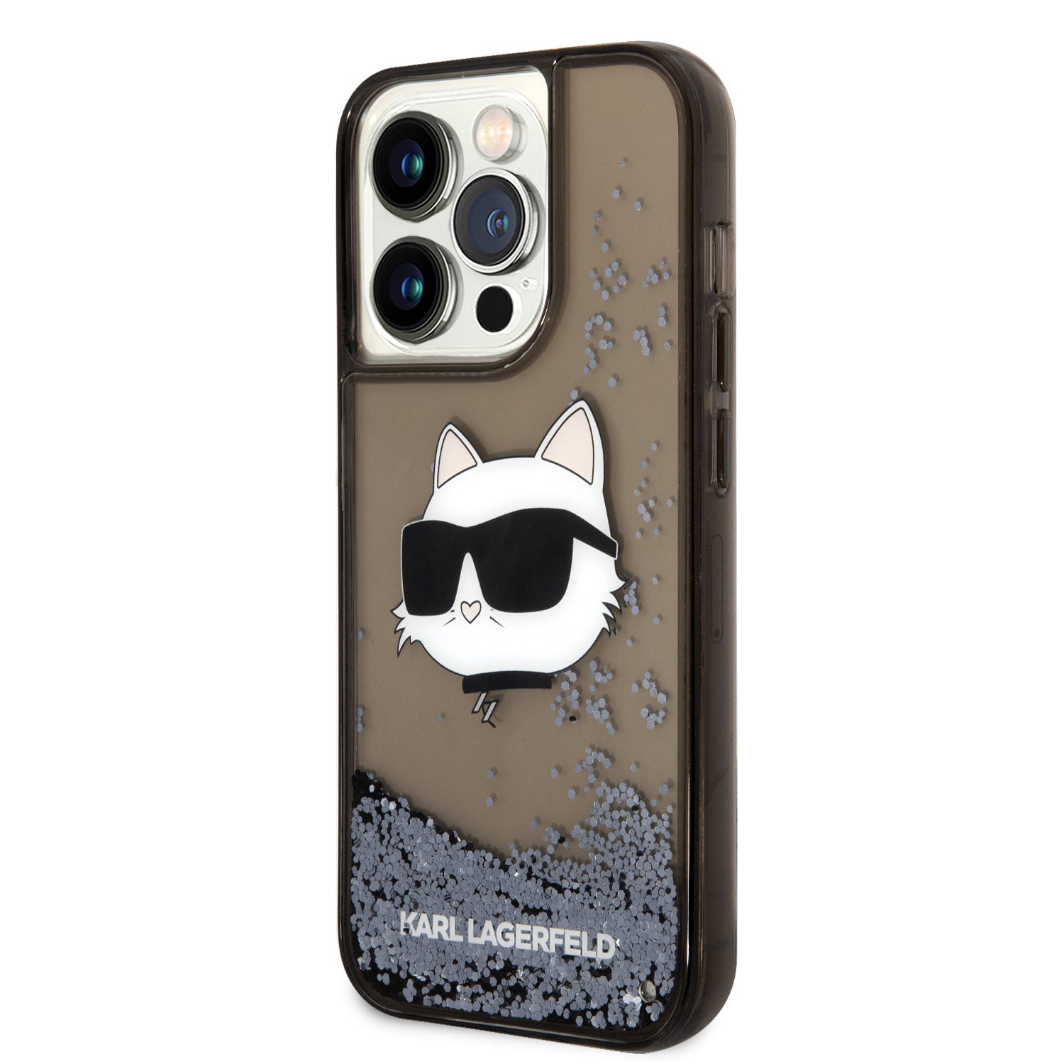 iPhone 14 Pro Max Kılıf Karl Lagerfeld Sıvılı Simli Choupette Head Dizayn Kılıf