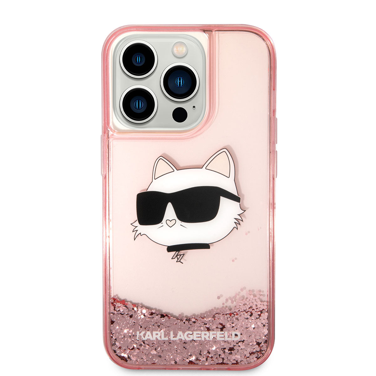 iPhone 14 Pro Max Kılıf Karl Lagerfeld Sıvılı Simli Choupette Head Dizayn Kılıf