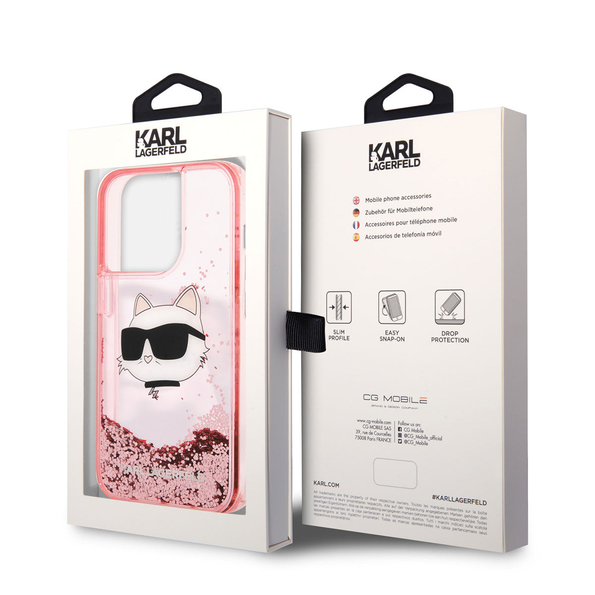 iPhone 14 Pro Max Kılıf Karl Lagerfeld Sıvılı Simli Choupette Head Dizayn Kılıf