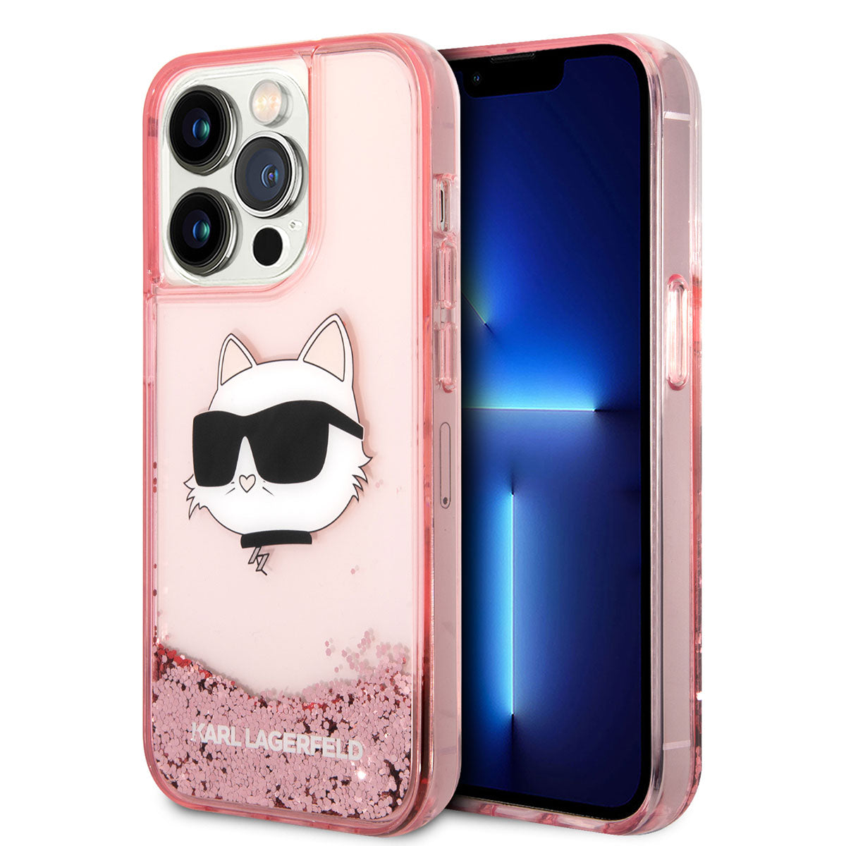 iPhone 14 Pro Max Kılıf Karl Lagerfeld Sıvılı Simli Choupette Head Dizayn Kılıf