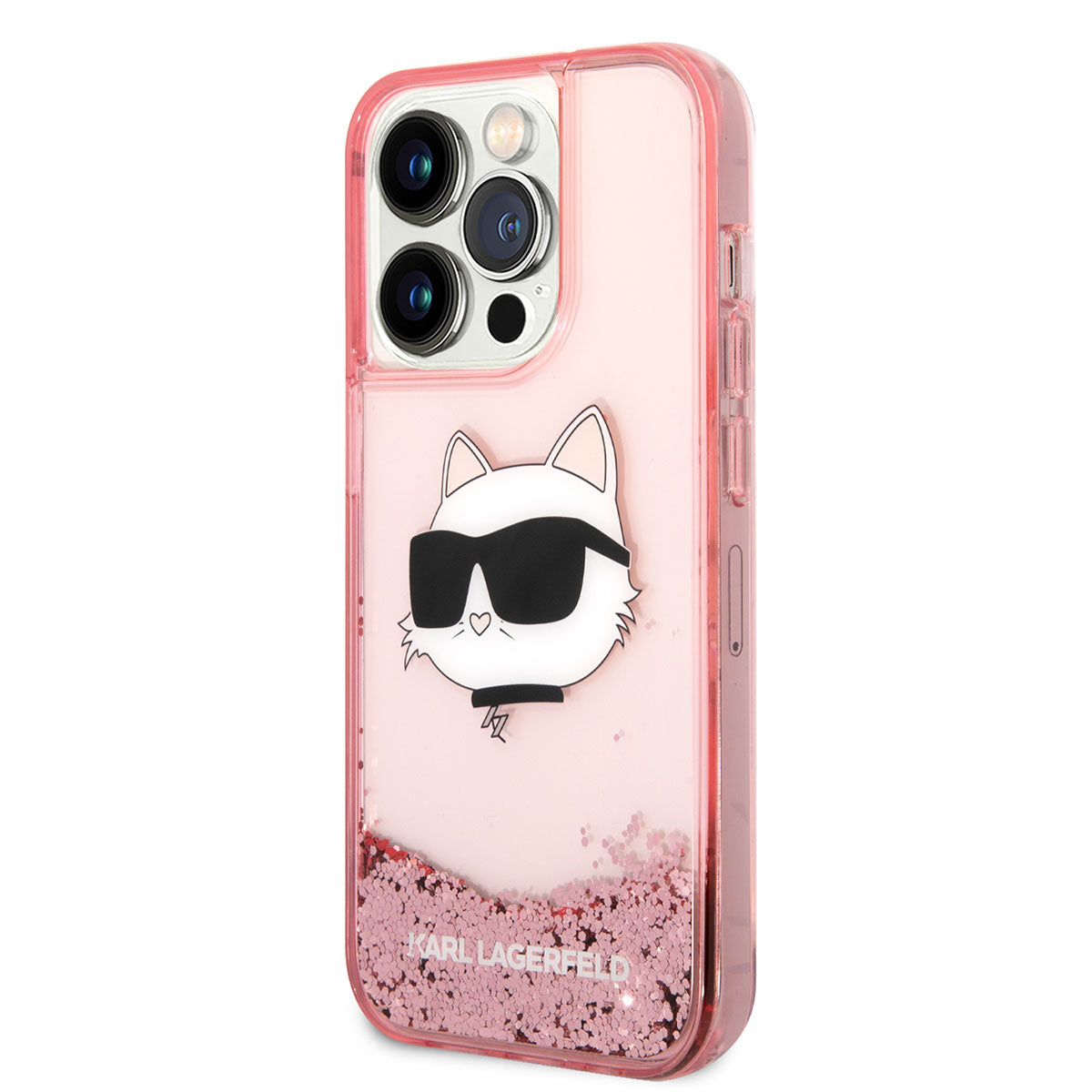 iPhone 14 Pro Max Kılıf Karl Lagerfeld Sıvılı Simli Choupette Head Dizayn Kılıf