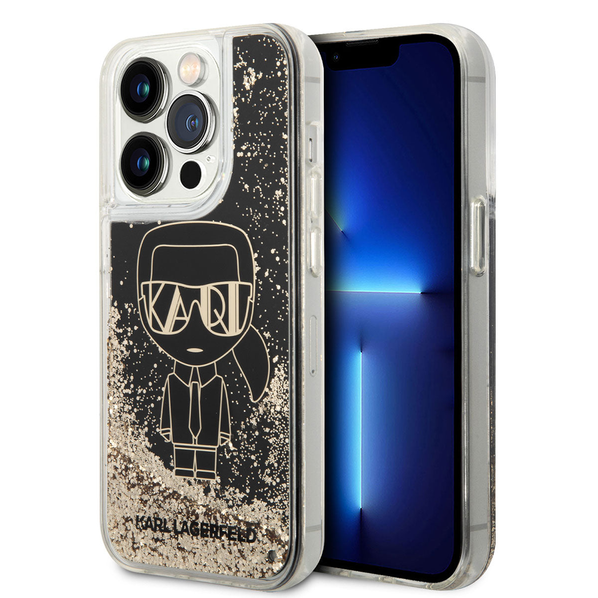 iPhone 14 Pro Max Kılıf Karl Lagerfeld Sıvılı Simli Gatsby Dizayn Kılıf