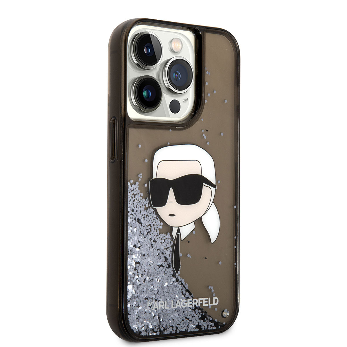 iPhone 14 Pro Max Kılıf Karl Lagerfeld Sıvılı Simli Karl Head Dizayn Kılıf