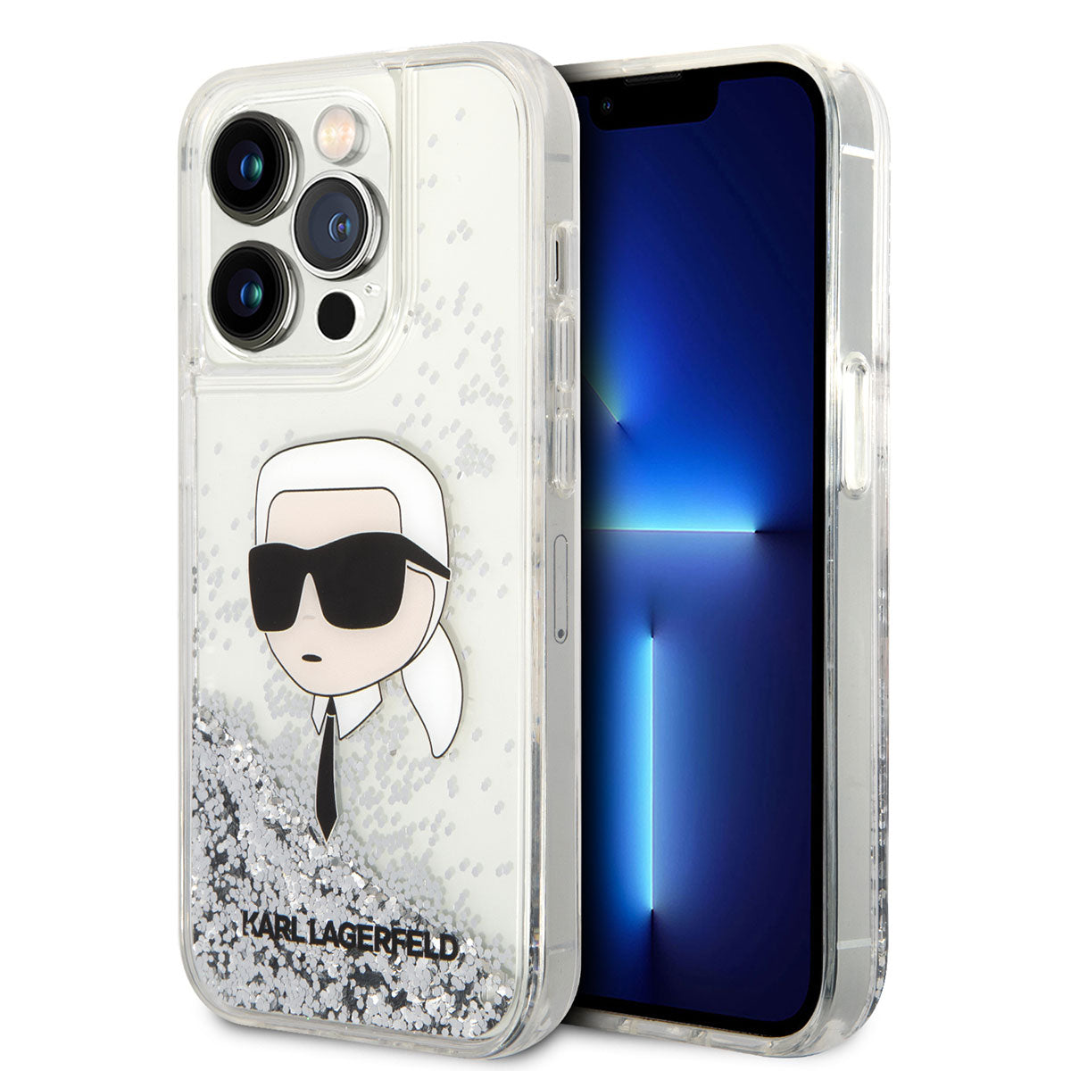 iPhone 14 Pro Max Kılıf Karl Lagerfeld Sıvılı Simli Karl Head Dizayn Kılıf