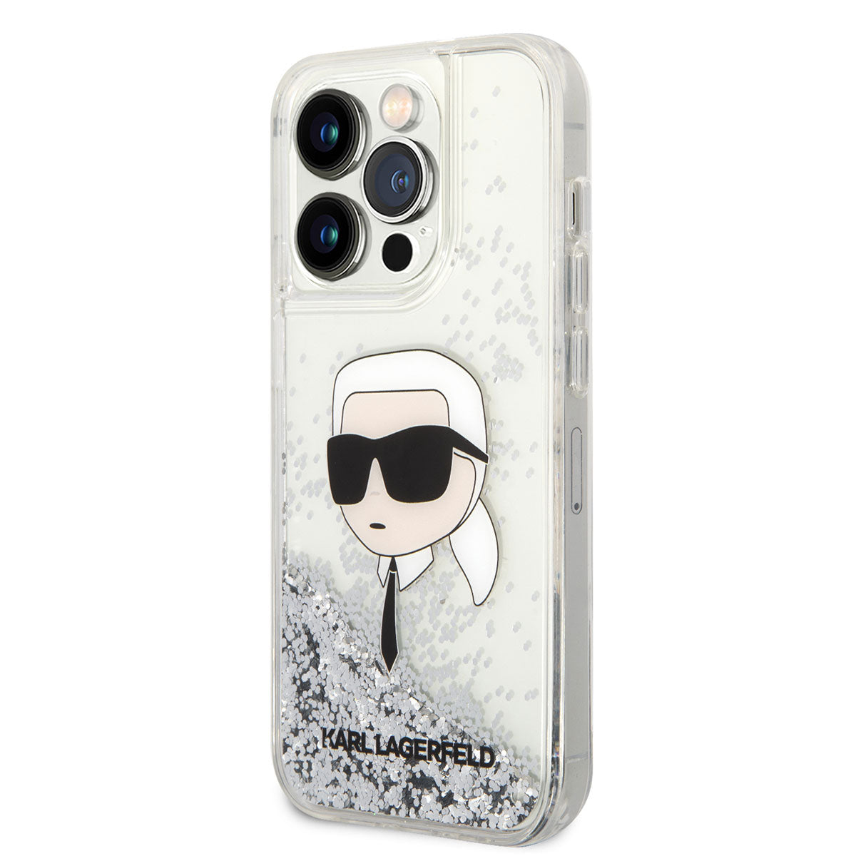 iPhone 14 Pro Max Kılıf Karl Lagerfeld Sıvılı Simli Karl Head Dizayn Kılıf