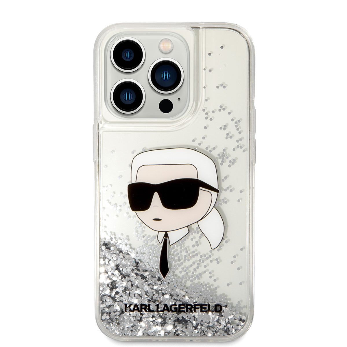 iPhone 14 Pro Max Kılıf Karl Lagerfeld Sıvılı Simli Karl Head Dizayn Kılıf